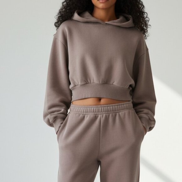 Aritzia Tops - Aritzia Cropped Hoodie | XS | Taupe/Stone | Minimal Athleisure